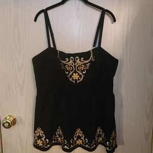 Black Torrid tank with Gold Embroidery